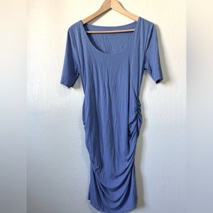 Motherhood Maternity scoop neck side ruched midi dress, cornflower blue